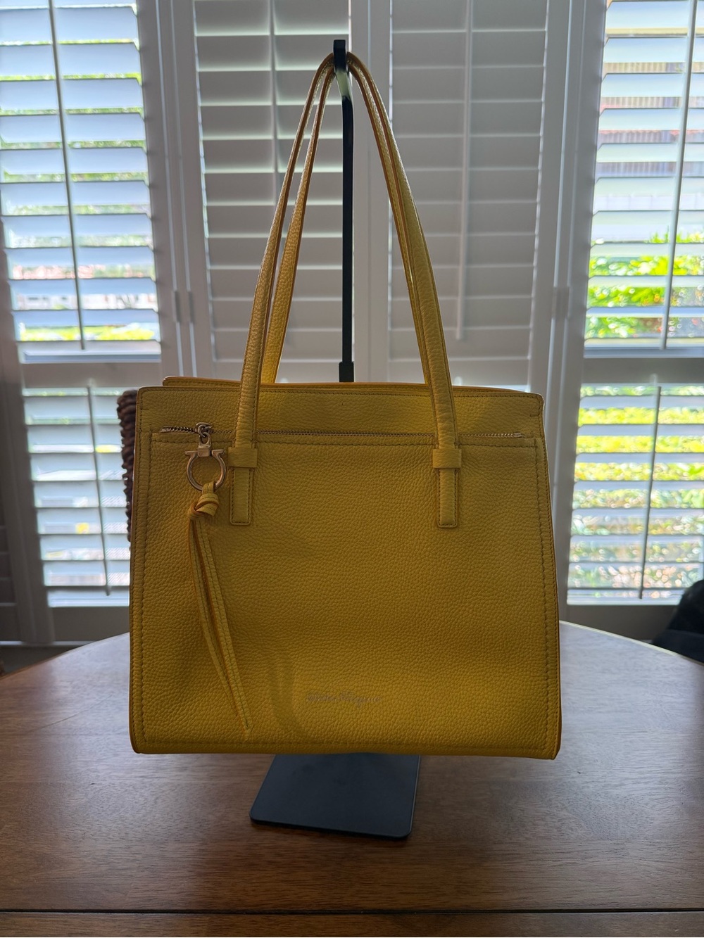 Salvatore Ferragamo Pebble Leather Tote in Mimosa Yellow with Gold Hardwear